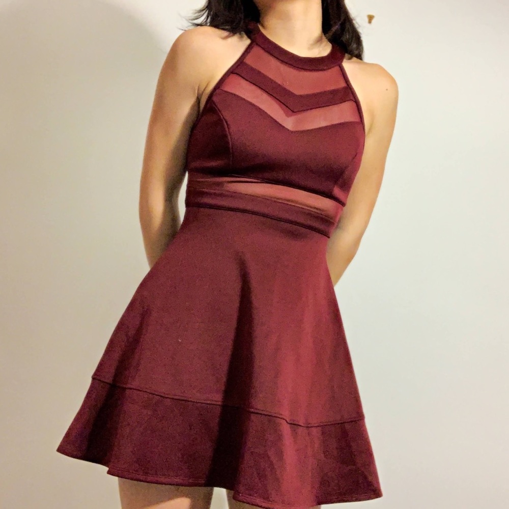 Emerald Sundae Fit and flare wine red minidress